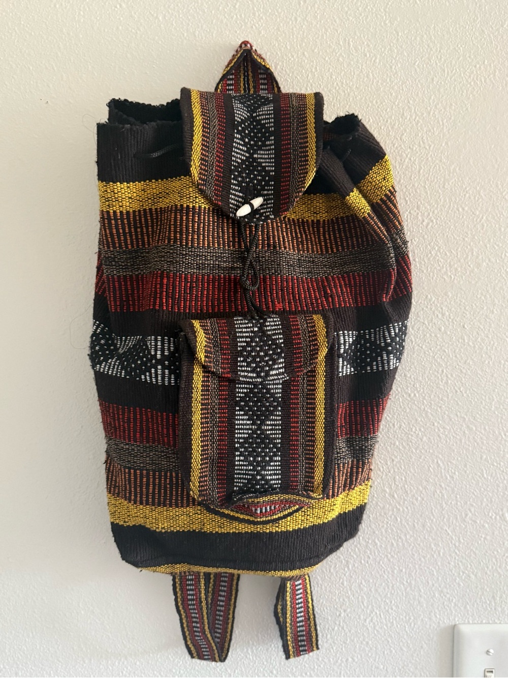 Handwoven Multicolor Stripe Backpack - Black, Red & Yellow